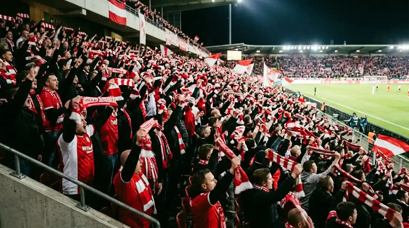 Österreichische Fans in Rot-Weiss-Rot fiebern auf der Tribüne mit