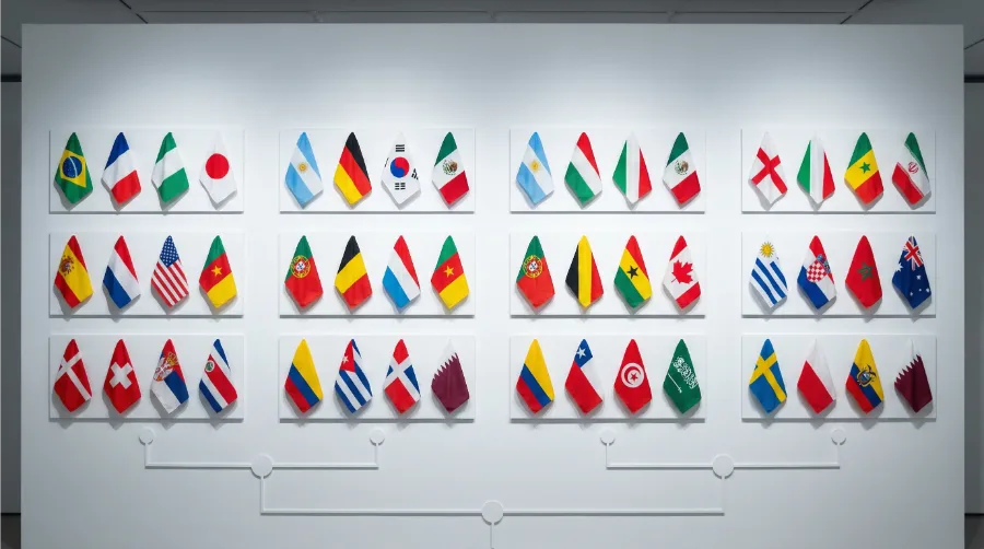 Übersicht aller 12 WM-2026-Gruppen mit Teamlogos und Favoriten-Markierungen