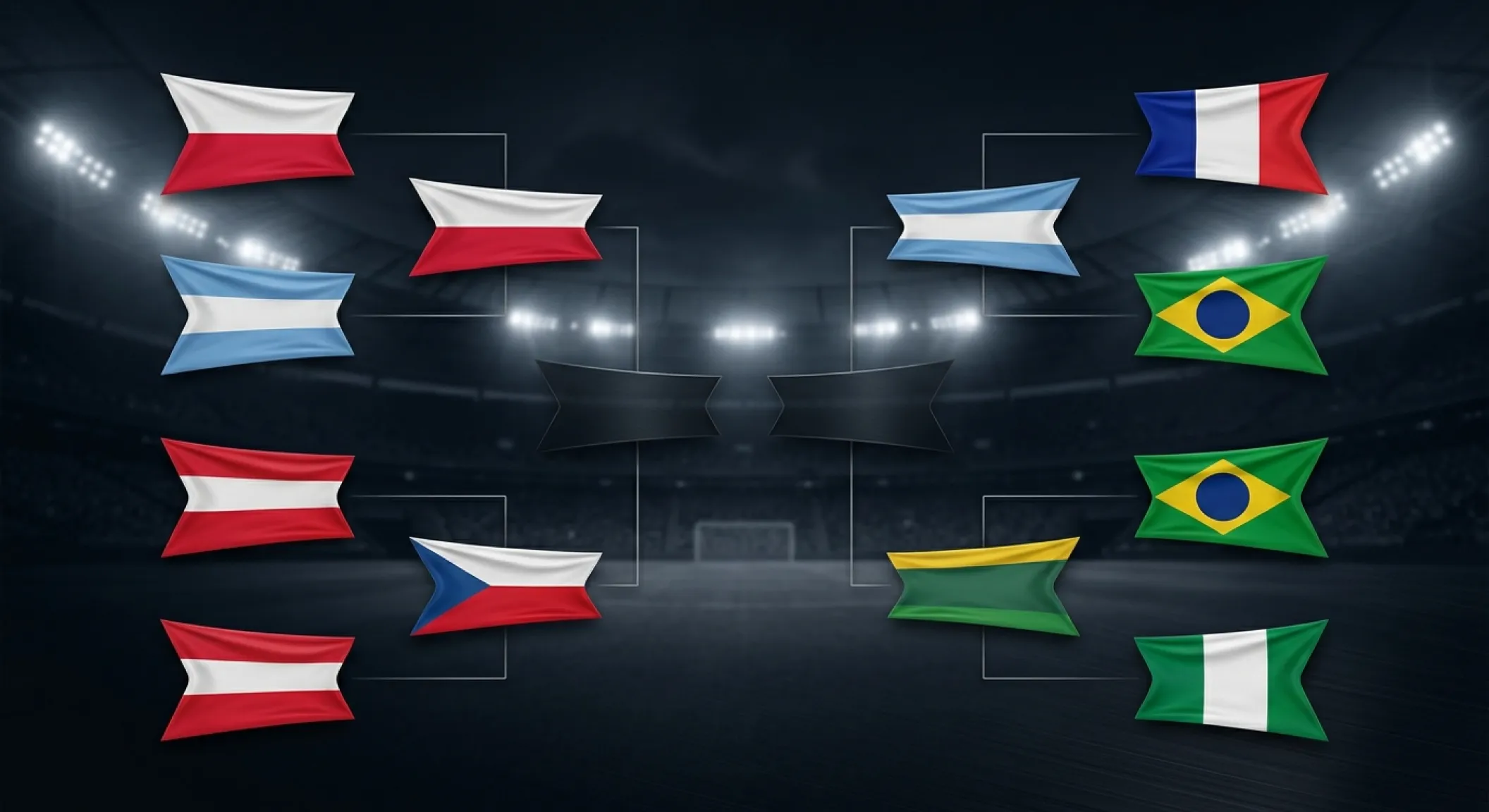 Grafische Übersicht des WM-2026-Viertelfinal-Tableaus mit den acht verbliebenen Nationen